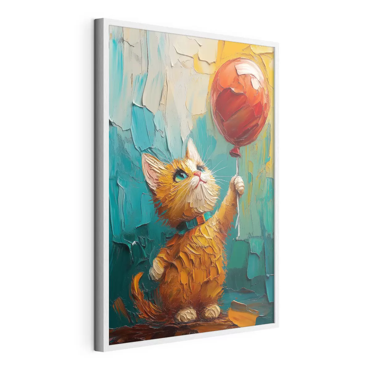 Affiche Chat rouge tenant un ballon dans ses mains, imitation d'une peinture à l'huile f40649