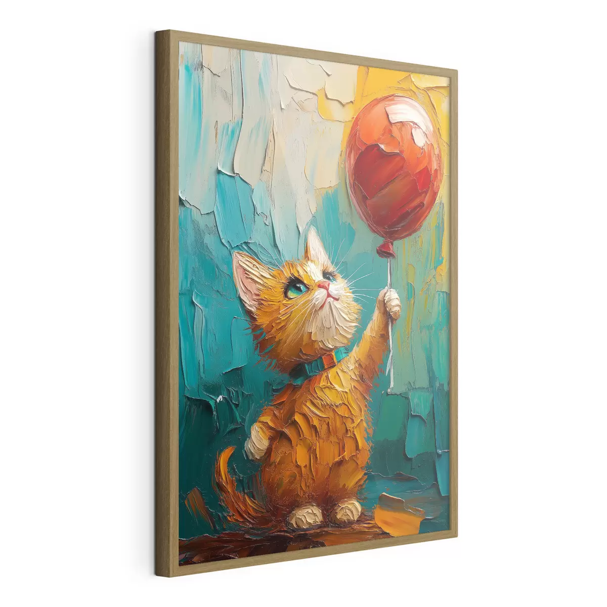 Affiche Chat rouge tenant un ballon dans ses mains, imitation d'une peinture à l'huile f40649