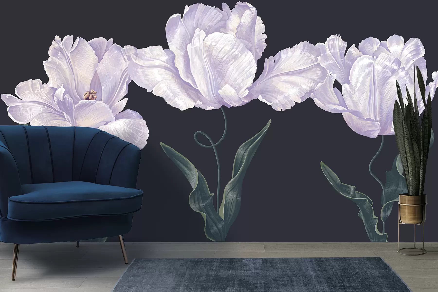 Fotobehang Grote bloemen op een paarse achtergrond w01575