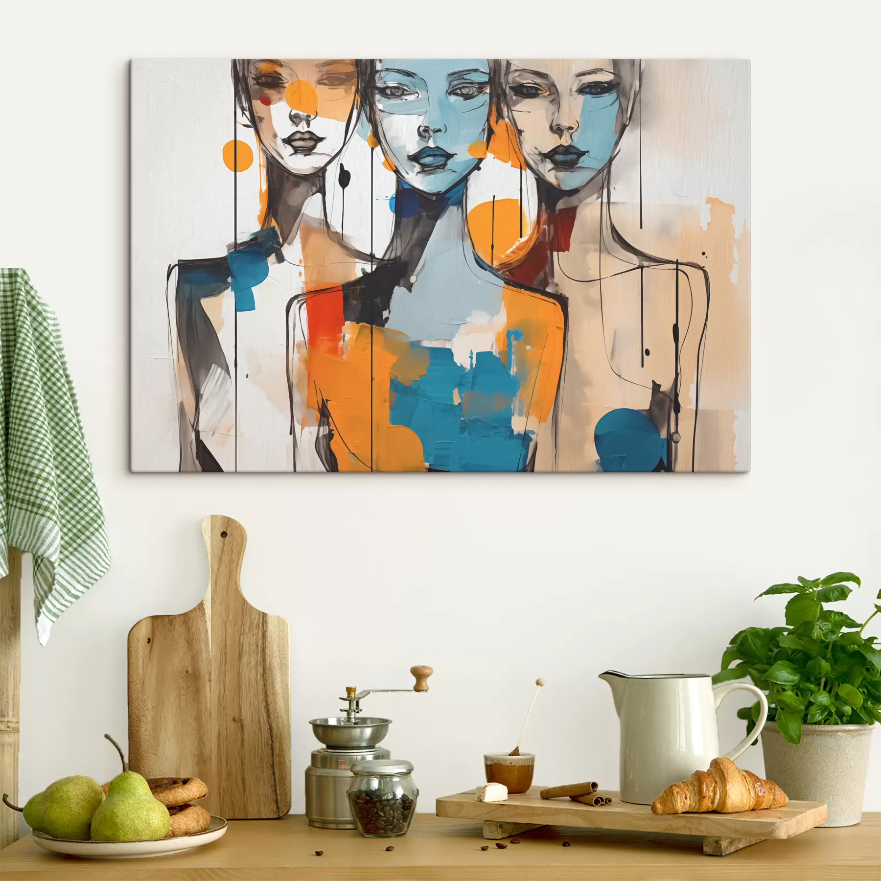  Schilderijen Abstracte portretten van vrouwen aquarel in verfvlekken s40746