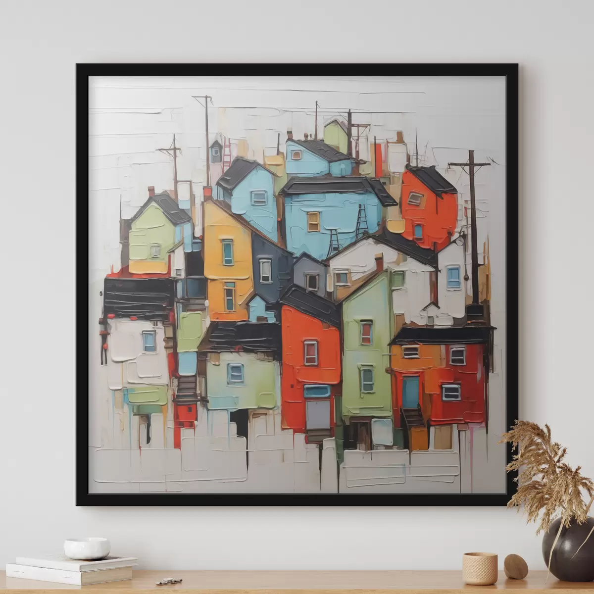 Poster Abstracte huizen imitatie penseelstreek f40760