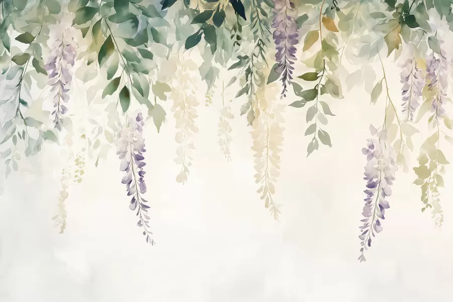 Papier peint photo Ornement de fleur de glycine, floral, aquarelle, couleurs naturelles w01545