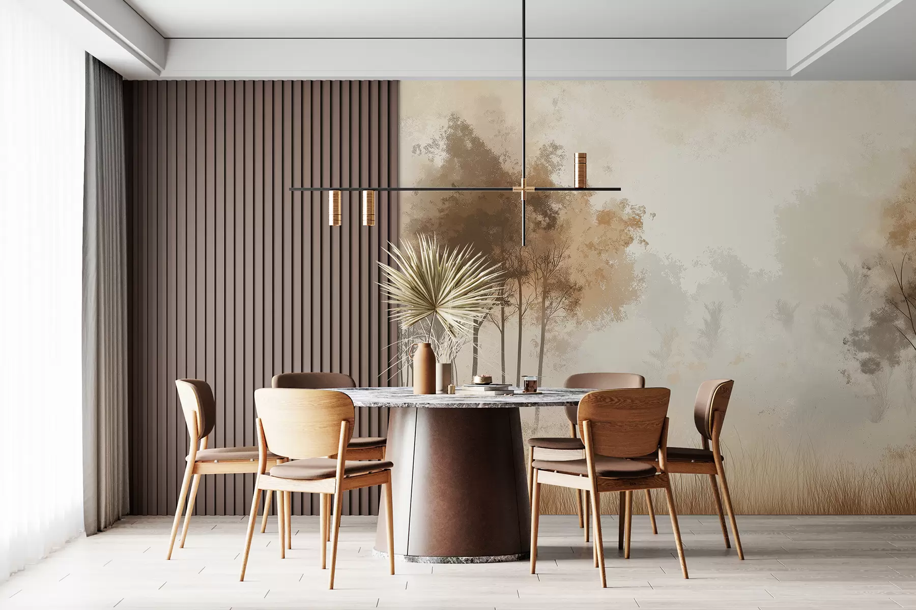 Fotobehang Natuurlandschappen, bomen in het bos, grunge textuur, beige kleuren w01564