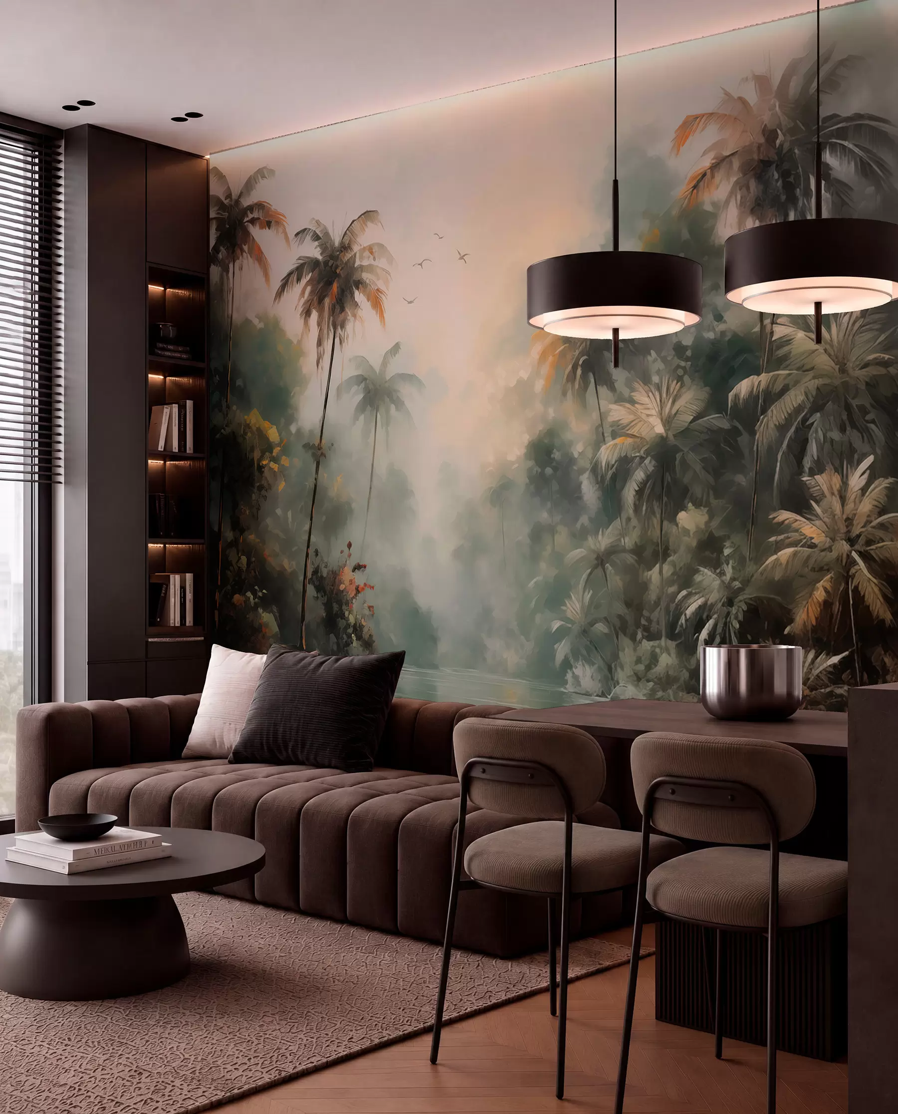 Fotobehang Jungle bij de vijver, palmbomen, vegetatie w01613