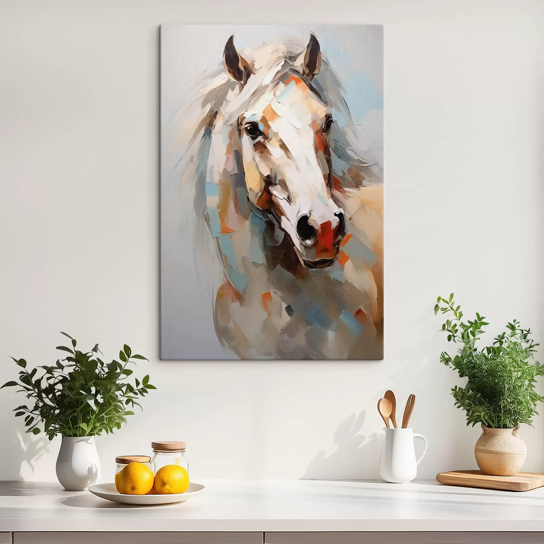  Peintures Portrait abstrait d'un cheval blanc s40686