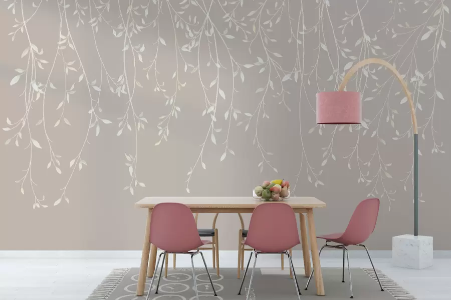 Fotobehang Hangende takken op een pastelkleurige achtergrond w01522