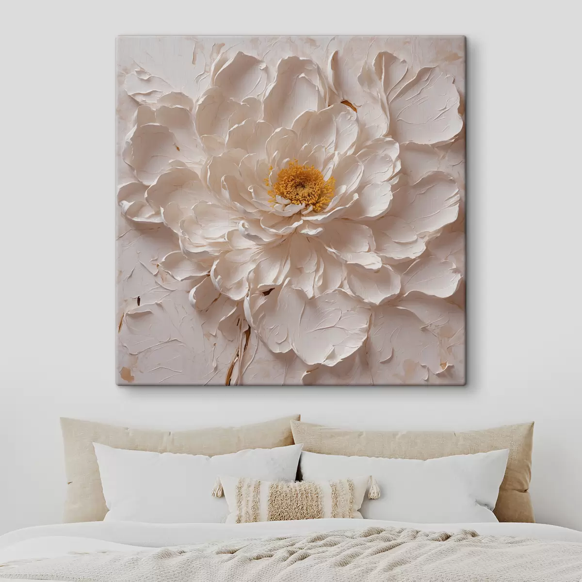  Schilderijen Witte bloem in olieverf op witte achtergrond s40618