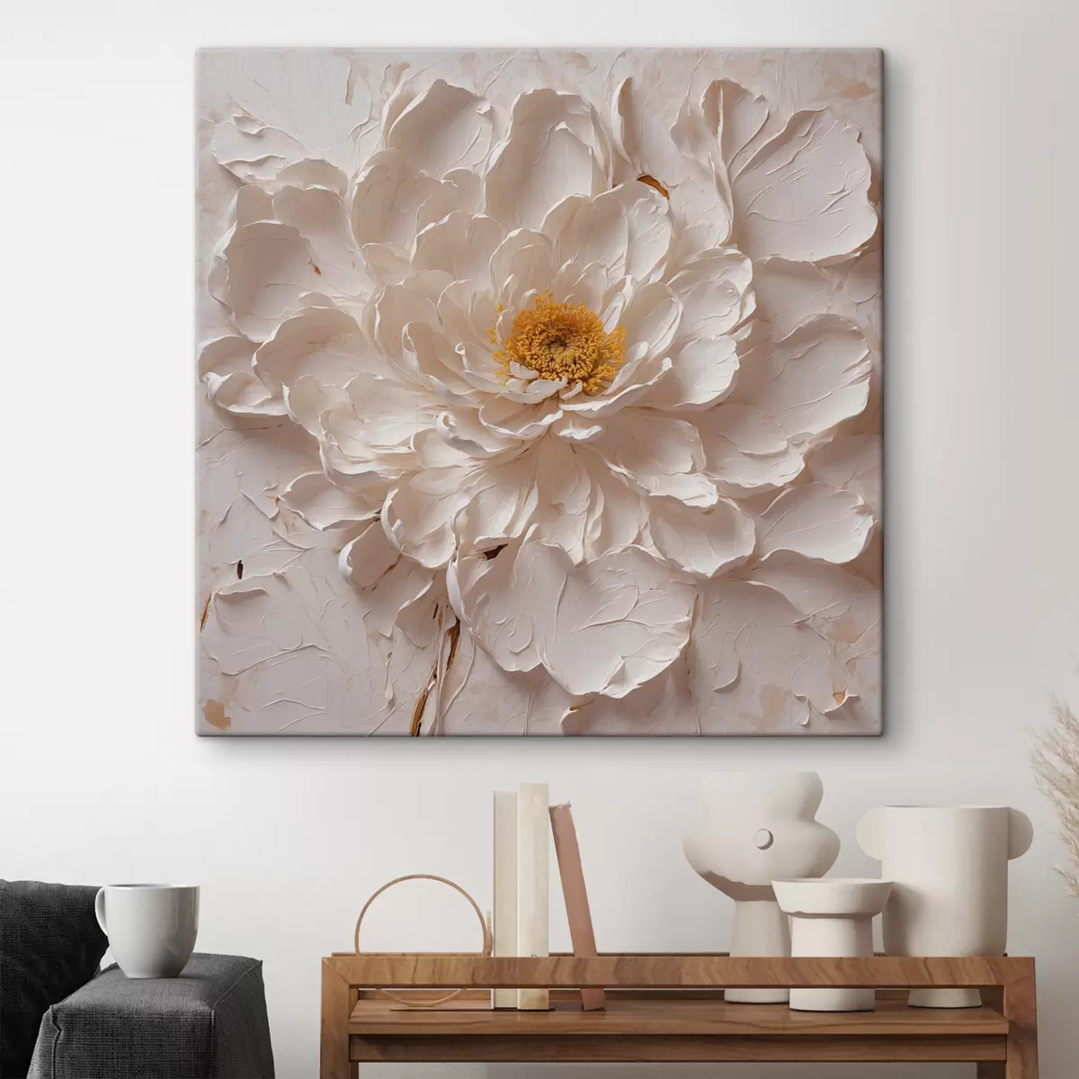  Peintures Fleur blanche à l'huile sur fond blanc s40618