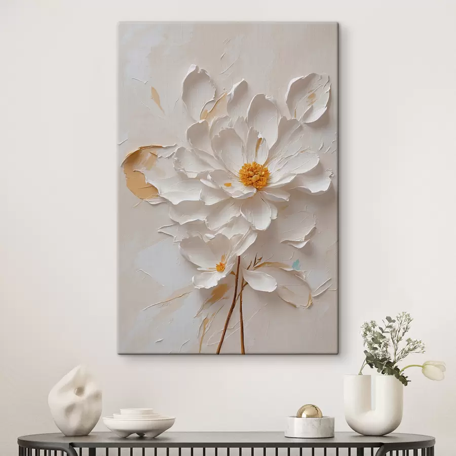 Papier peint photo Fleur blanche dans l'huile avec tige brune s40619