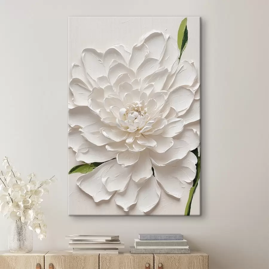  Peintures Fleur blanche à l'huile avec tige verte s40620