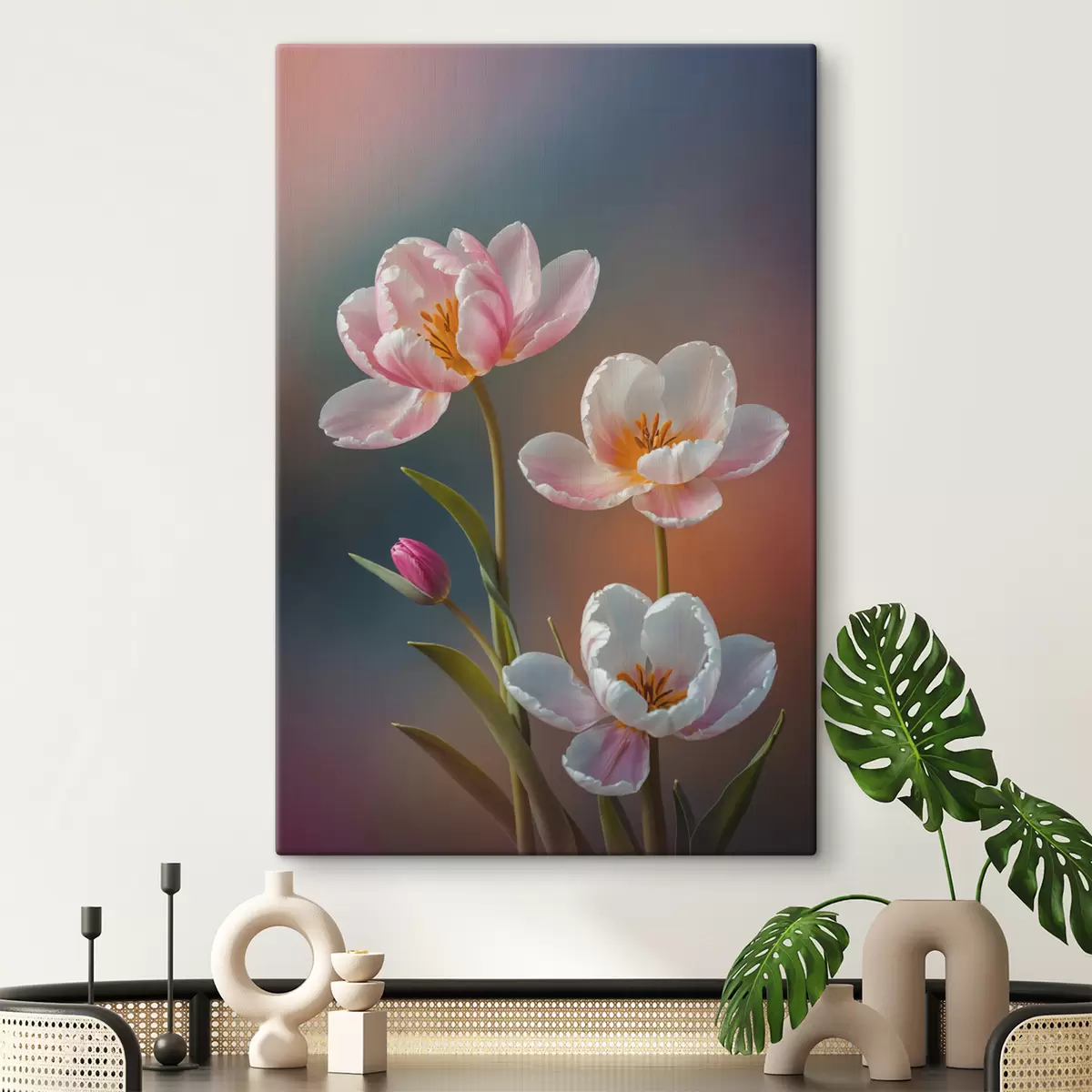  Schilderijen Roze bloemen op wazige achtergrond s40644