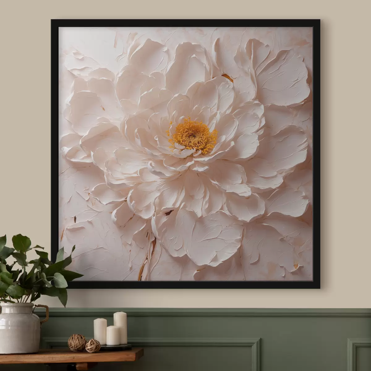 Affiche Fleur blanche à l'huile sur fond blanc f40618