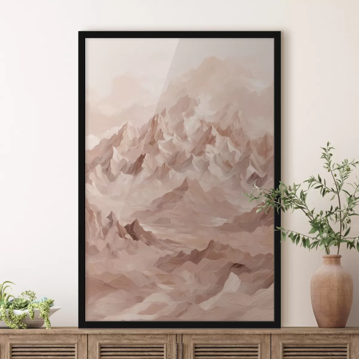 Poster Bruine bergen op bruine achtergrond f40622