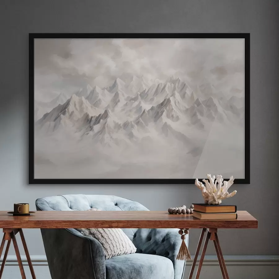 Fotobehang Witte besneeuwde bergen in mist f40629