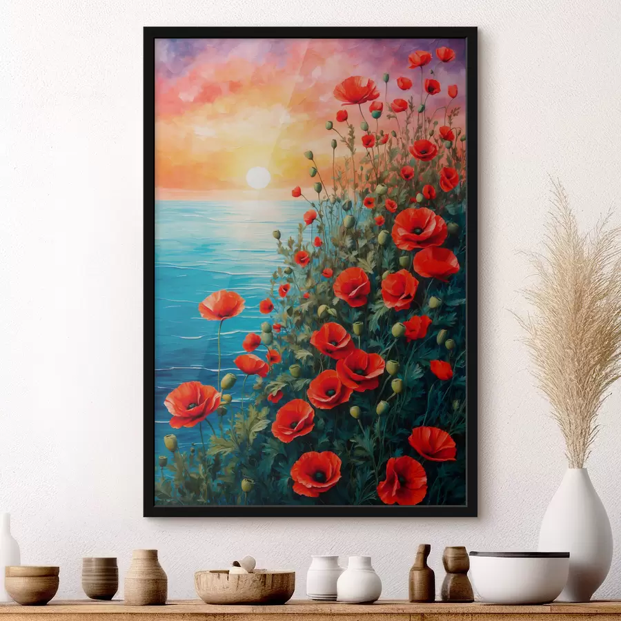 Papier peint photo Coquelicots en fleurs sur fond de mer f40637