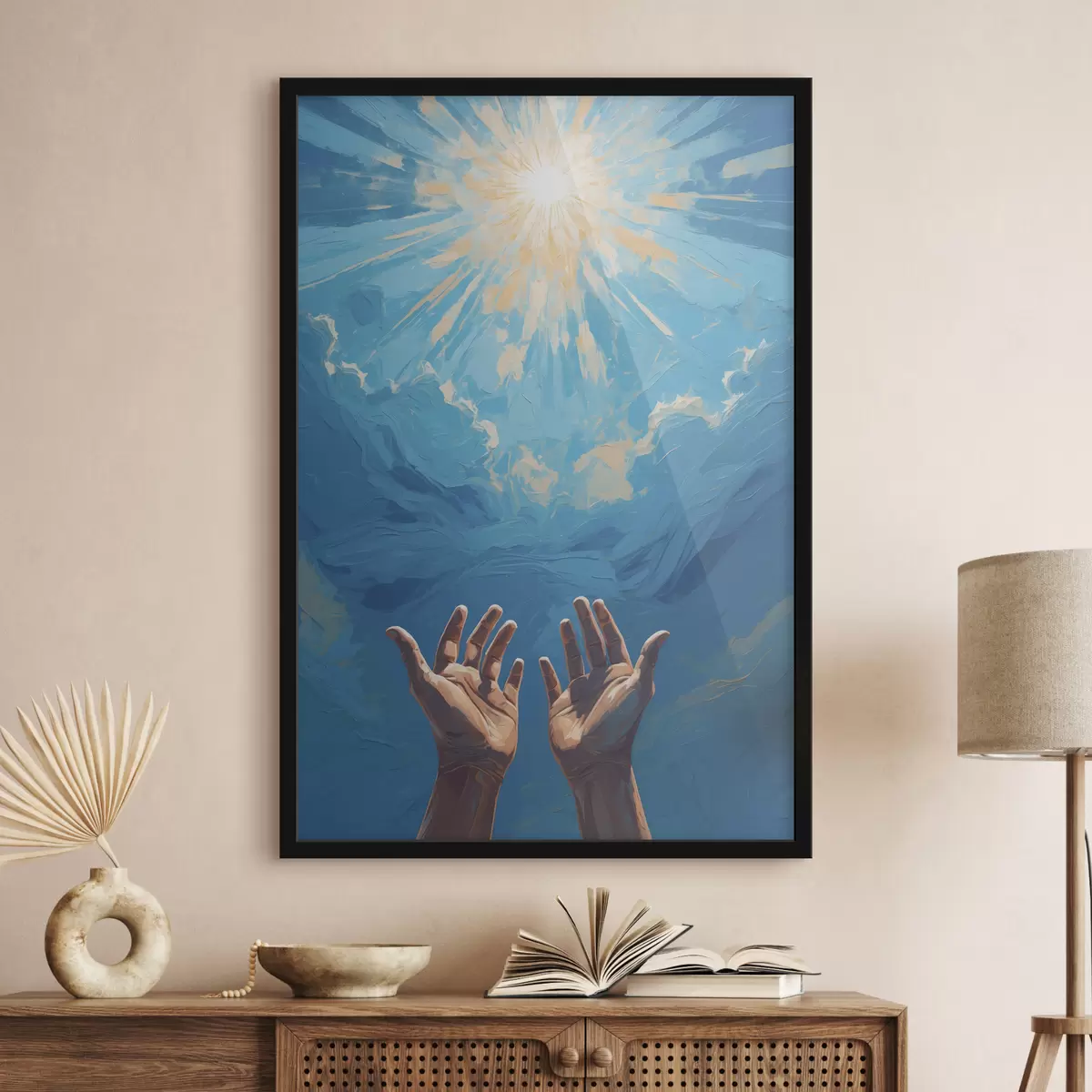 Poster Handen op zon achtergrond f40692