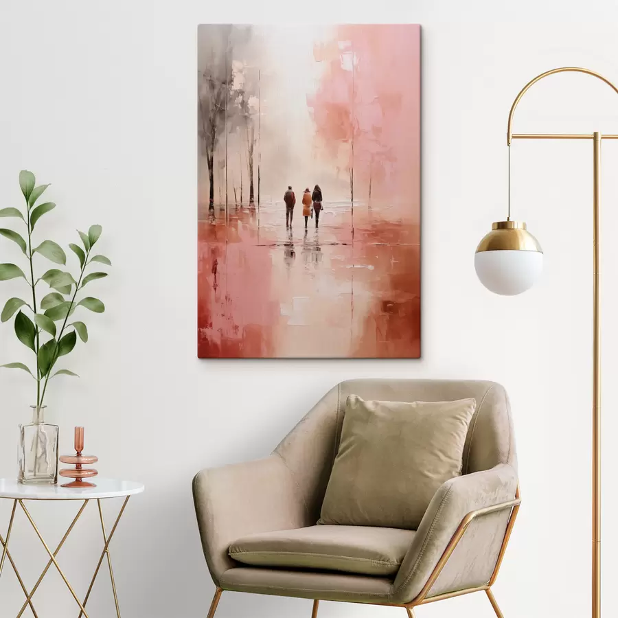  Peintures Personnes se promenant dans le parc abstrait, couleur rose rouge s40802