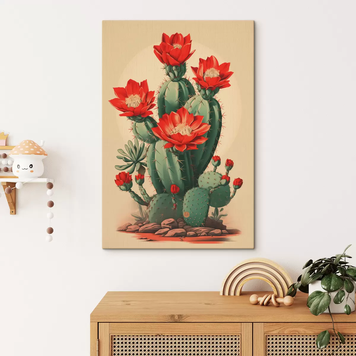  Schilderijen Bloeiende cactus met rode bloemen s40806