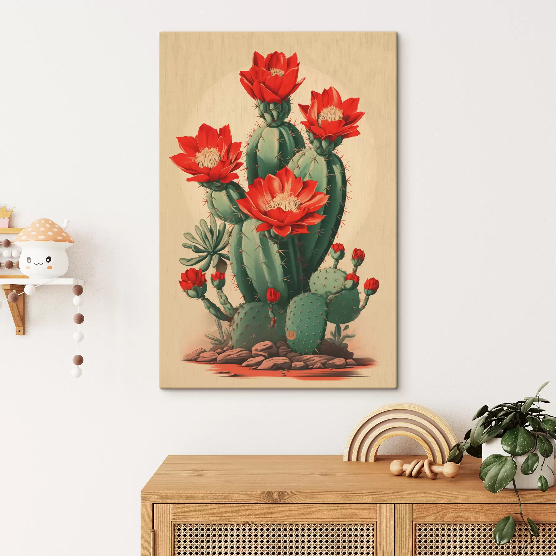  Schilderijen Bloeiende cactus met rode bloemen s40806
