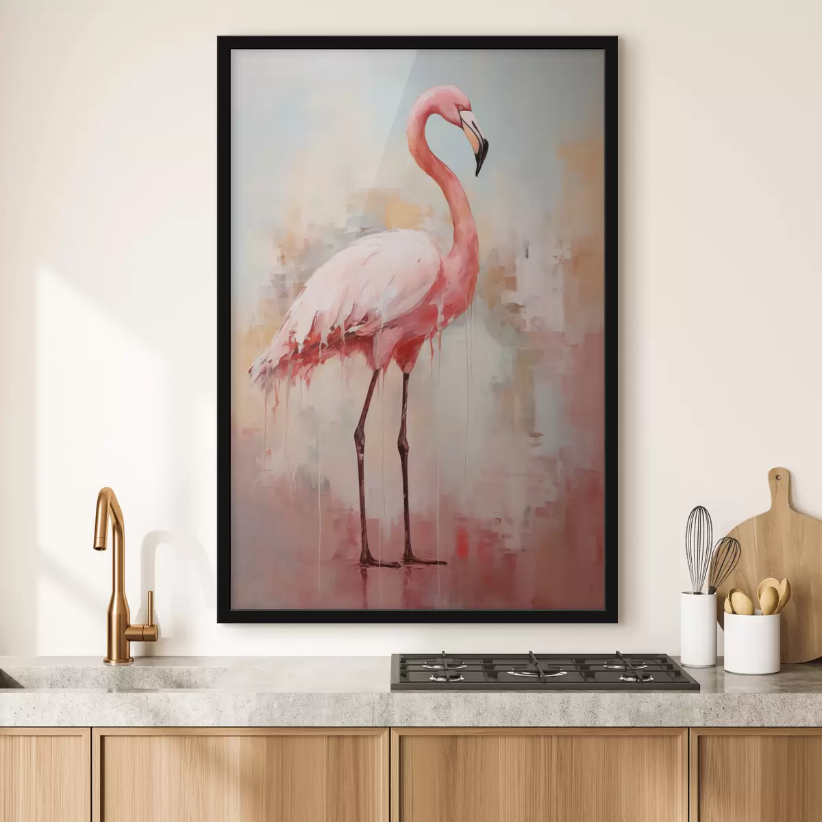 Affiche Flamant rose sur fond abstrait f40805