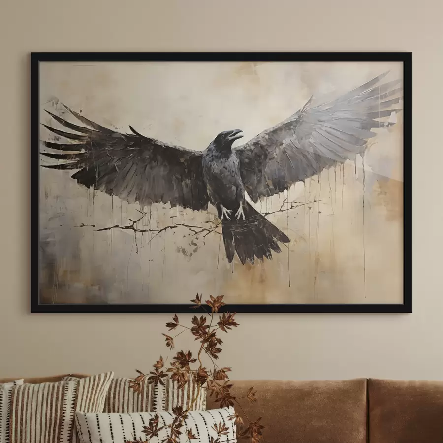 Fotobehang De zwarte raaf spreidde zijn vleugels f40809