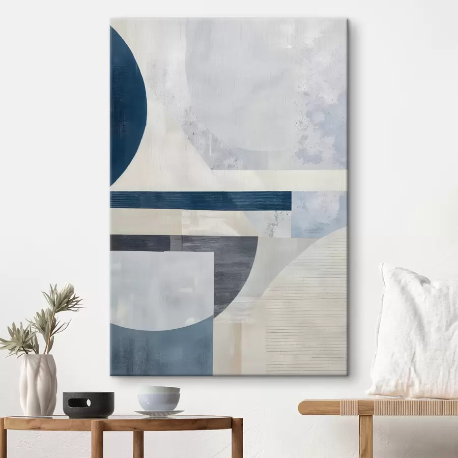  Peintures Une abstraction minimaliste avec des formes géométriques et des textures dans des tons de bleu, de gris et de blanc s40596