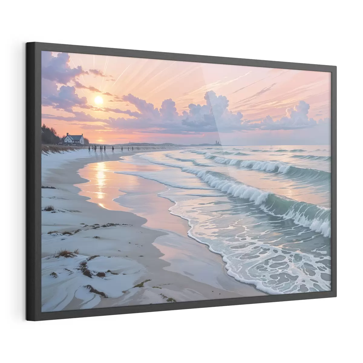 Affiche Une scène de plage sereine au coucher du soleil, avec de douces vagues s'échouant sur le rivage sablonneux f40606
