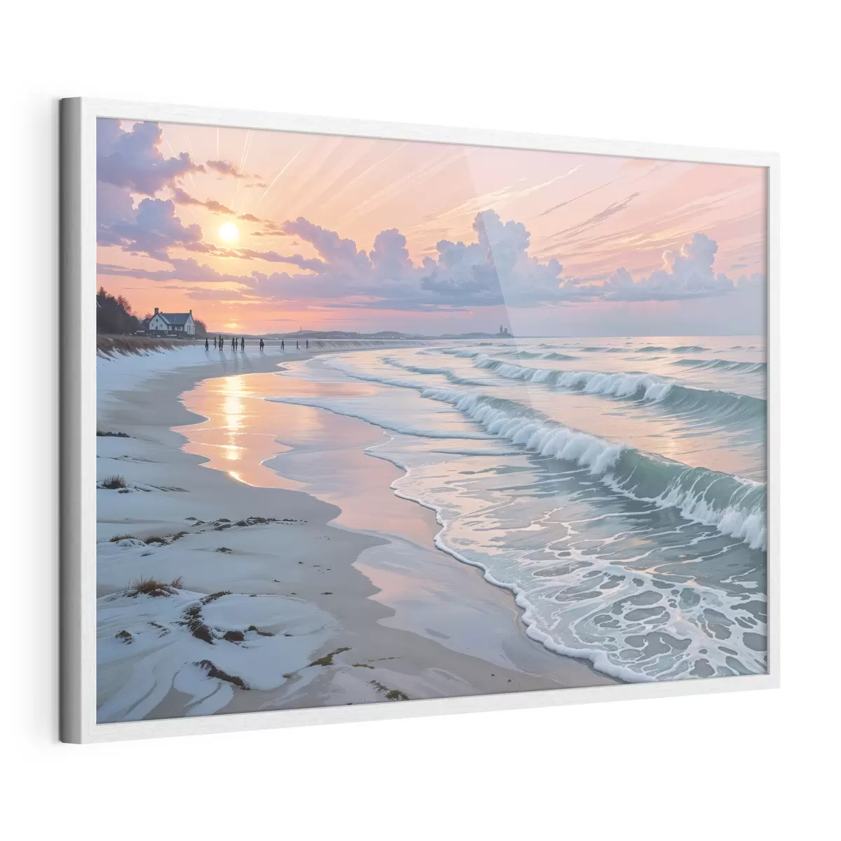 Affiche Une scène de plage sereine au coucher du soleil, avec de douces vagues s'échouant sur le rivage sablonneux f40606