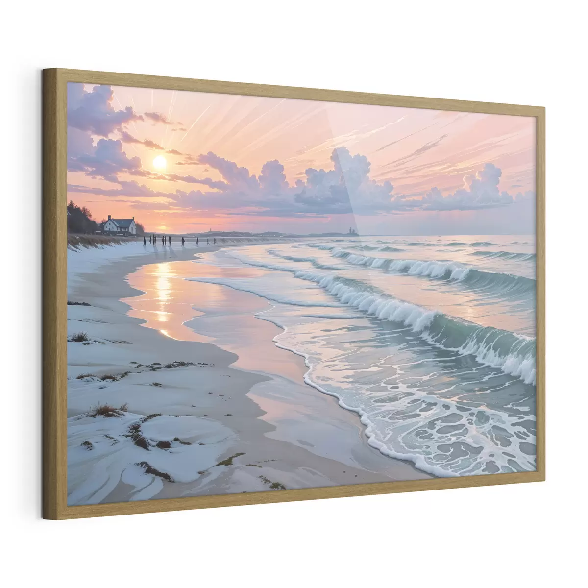 Affiche Une scène de plage sereine au coucher du soleil, avec de douces vagues s'échouant sur le rivage sablonneux f40606