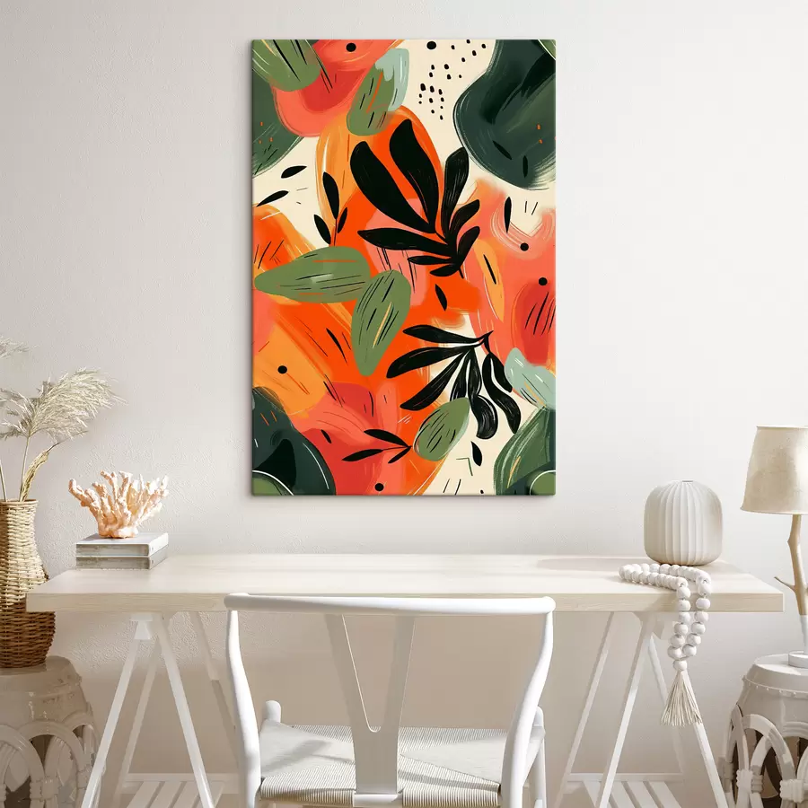  Schilderijen Abstracte print met bloemen en bladeren s40812