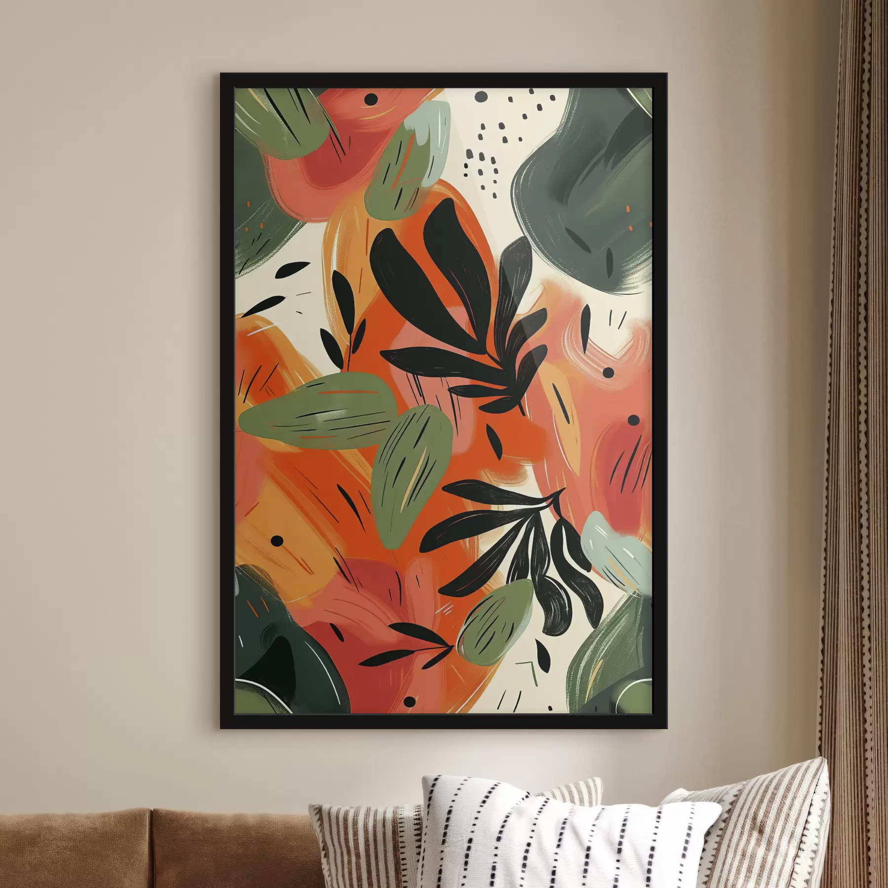 Schilderijen Abstracte print met bloemen en bladeren f40812