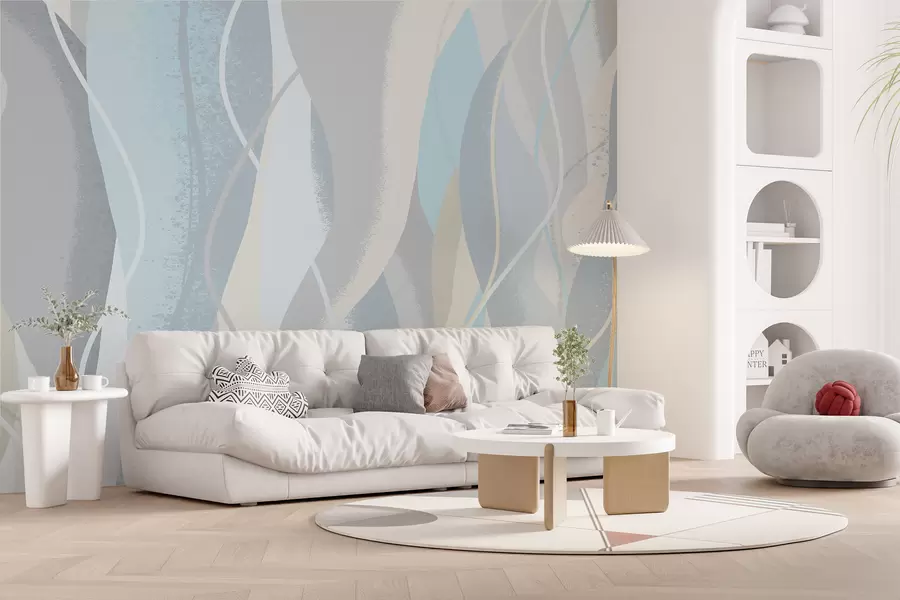 Fotobehang Modern abstract behang in eco-stijl in koele en warme kleuren w01124