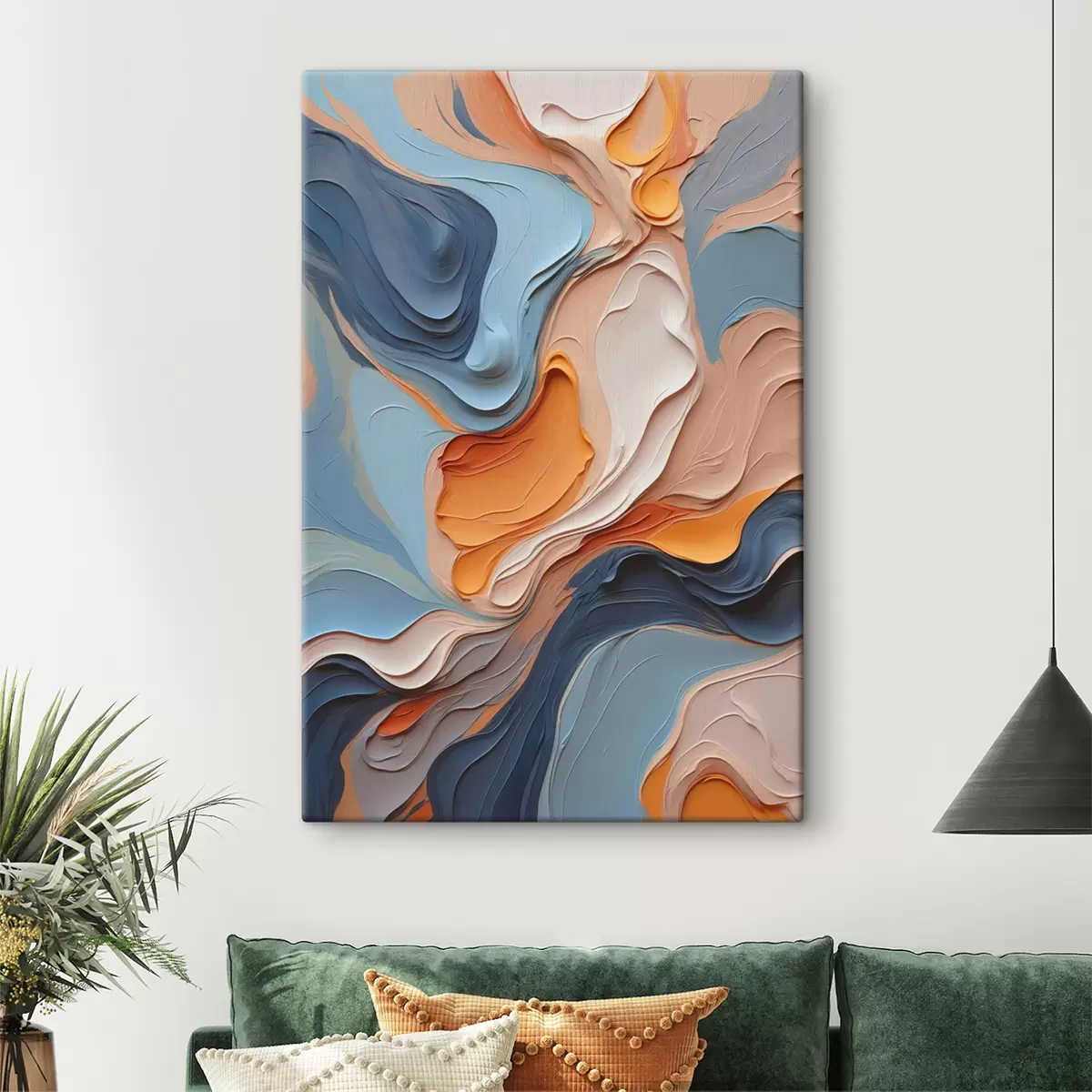  Peintures Abstraction dans les tons bleu et orange avec texture d'imitation s40743
