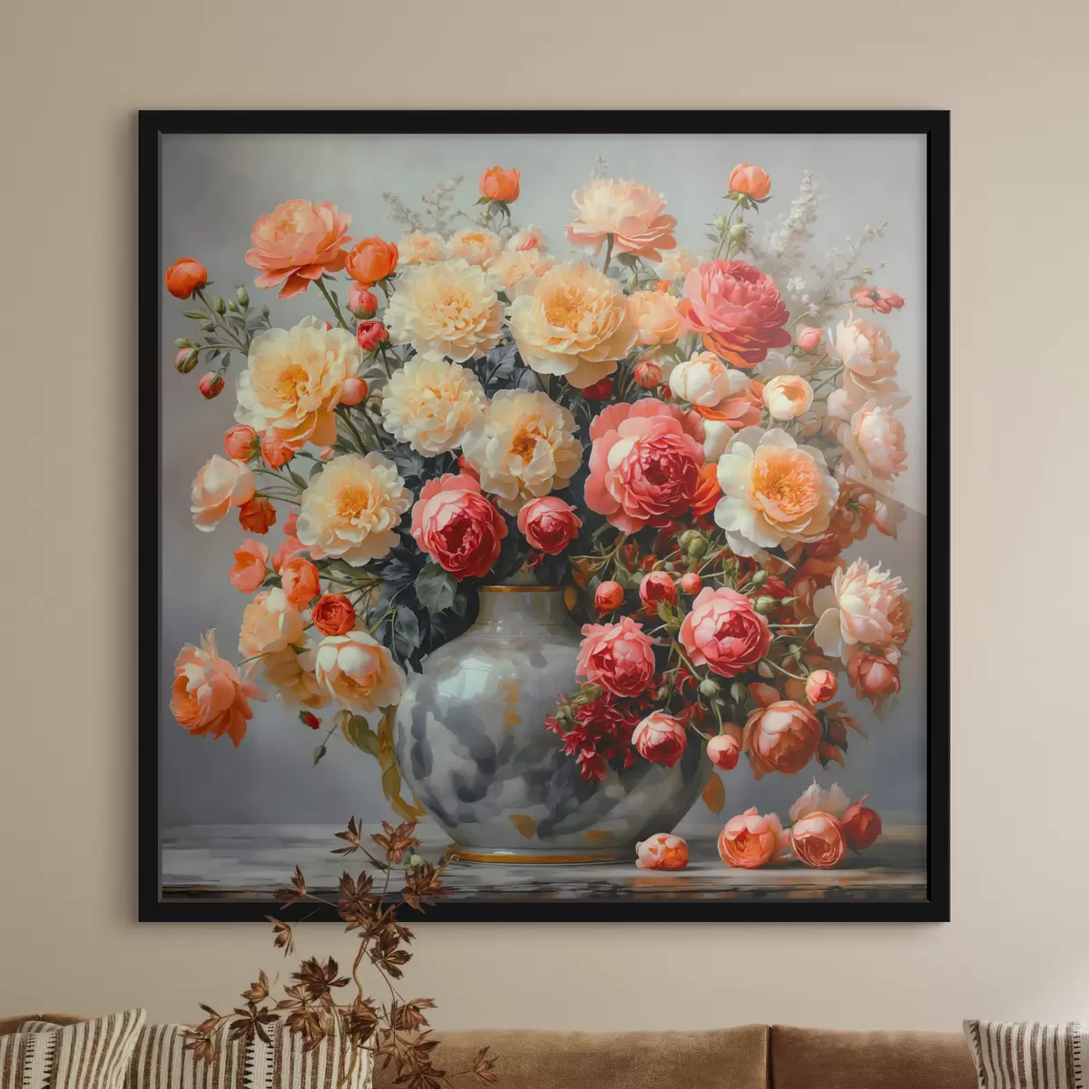 Poster Een boeket fleurige bloemen in een vaas f40733