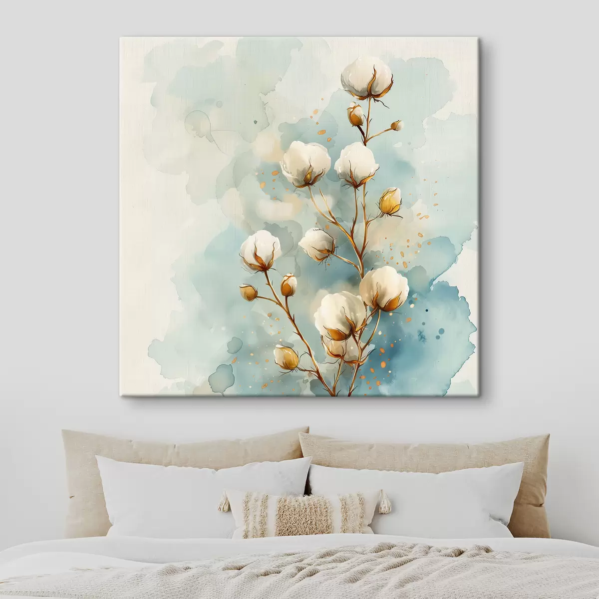  Peintures Branche de coton sur fond d'aquarelle s40780