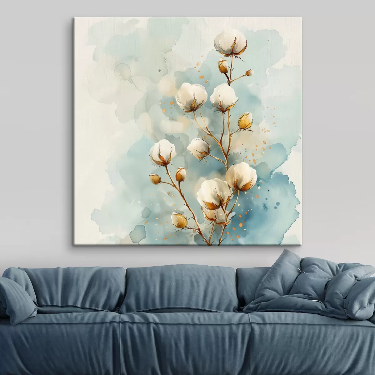  Peintures Branche de coton sur fond d'aquarelle s40780