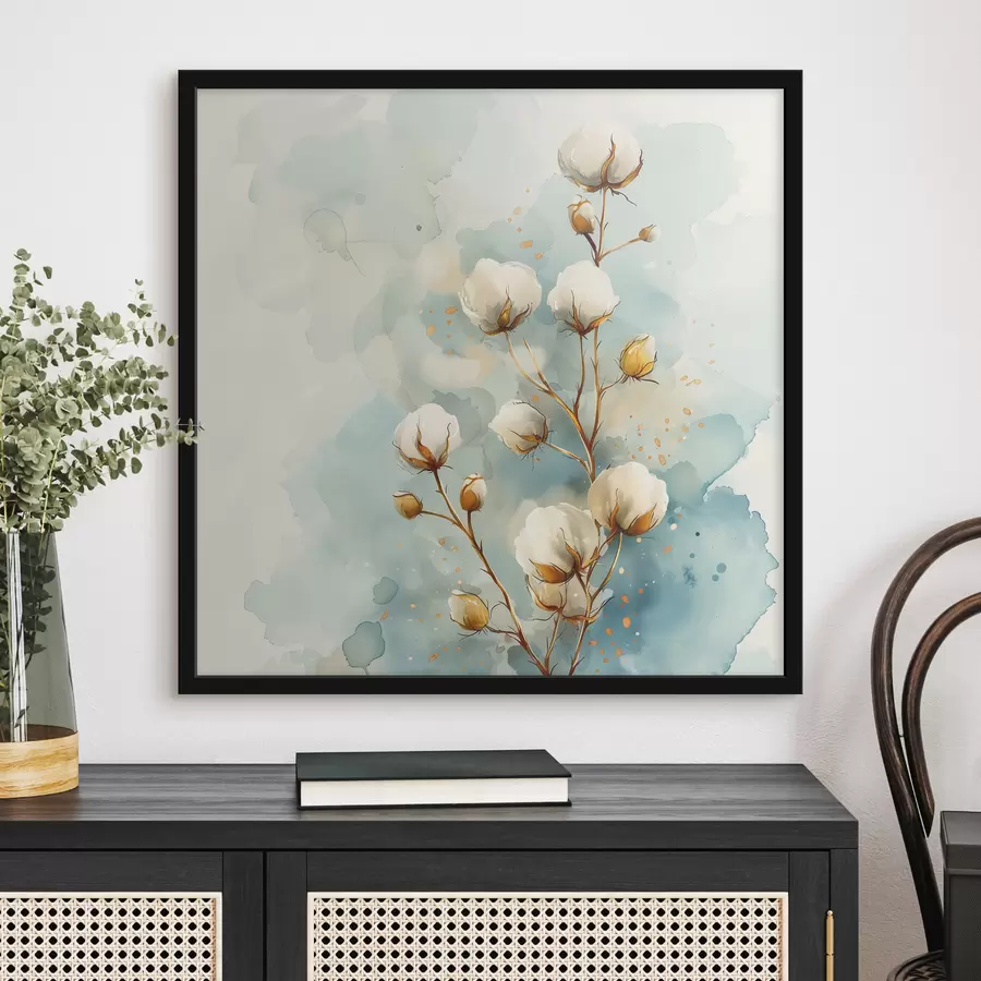 Fotobehang Katoenen tak op aquarelachtergrond f40780