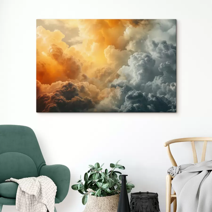  Schilderijen Wolken, donkerblauw, oranje, antiek s40785