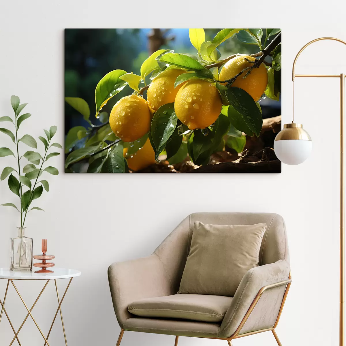  Schilderijen Citroenen, citroenen aan de boom, dauw s40840