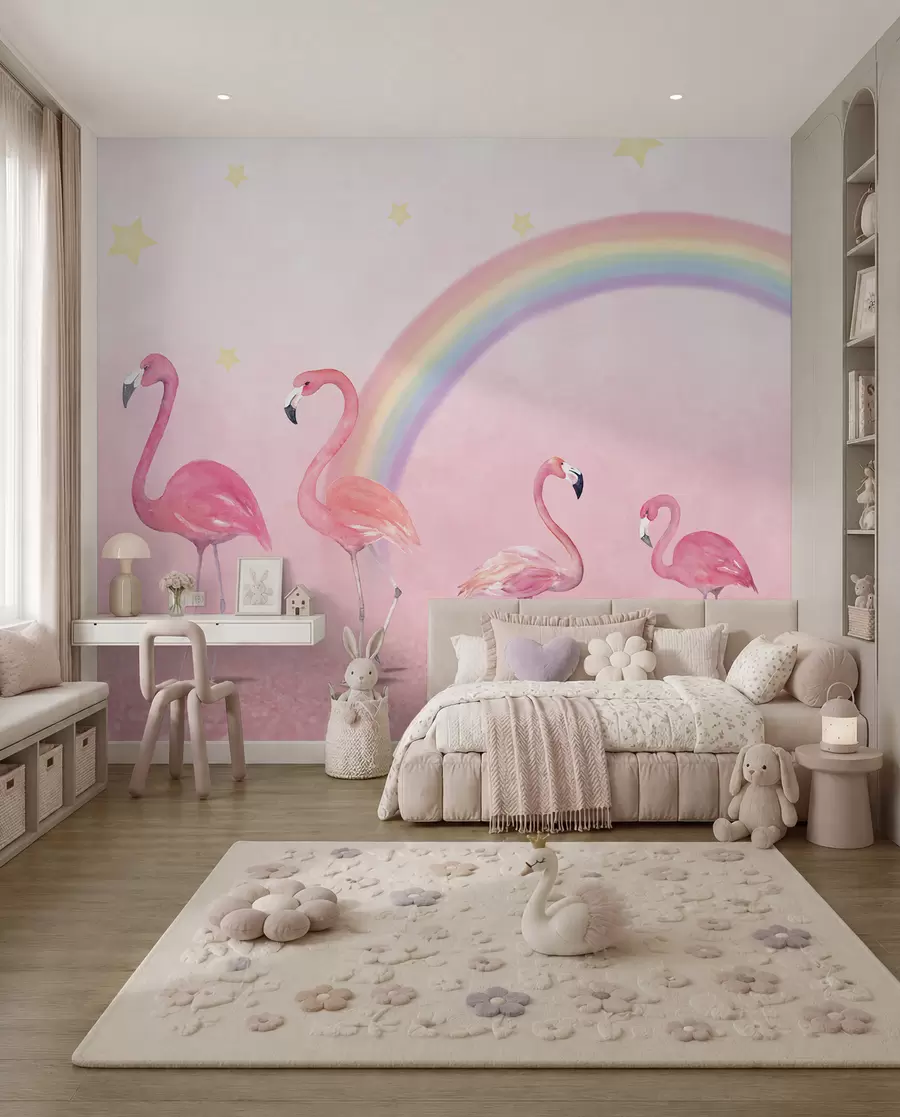 Papier peint photo Oiseau, arc-en-ciel et flamant rose plus grand u29070