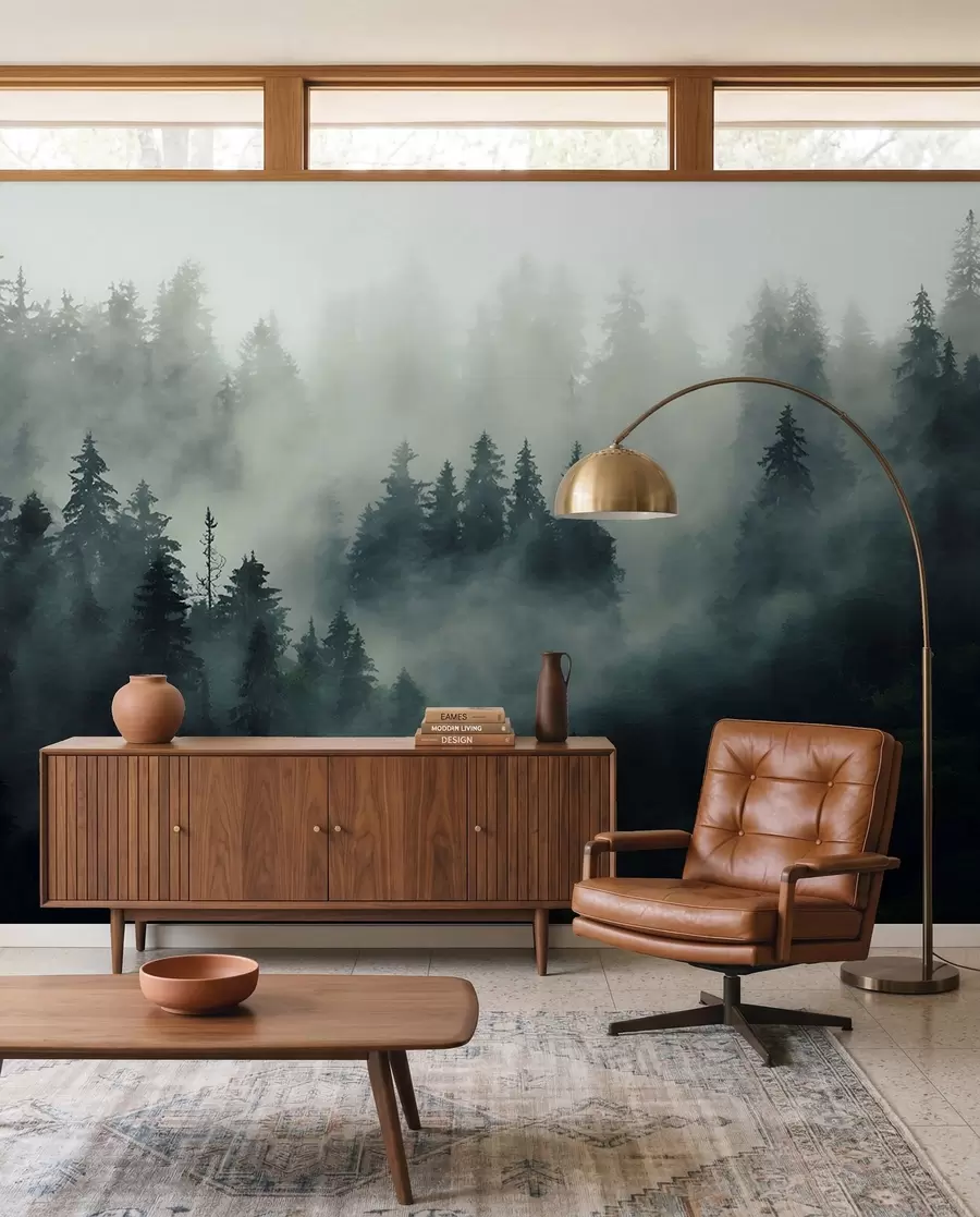 Fotobehang Mistige ochtend, bos u36439