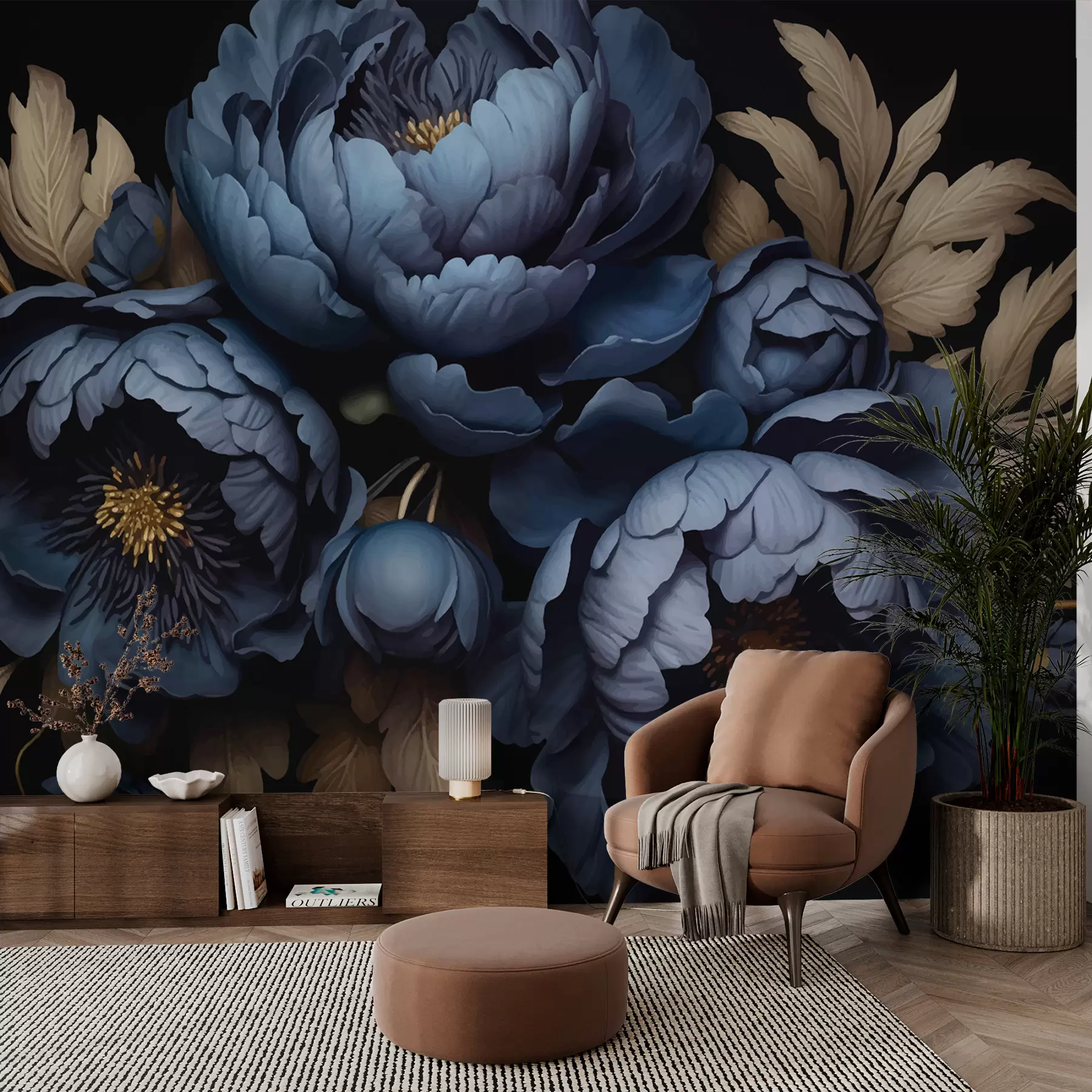 Fotobehang Blauwe pioenrozen w01131