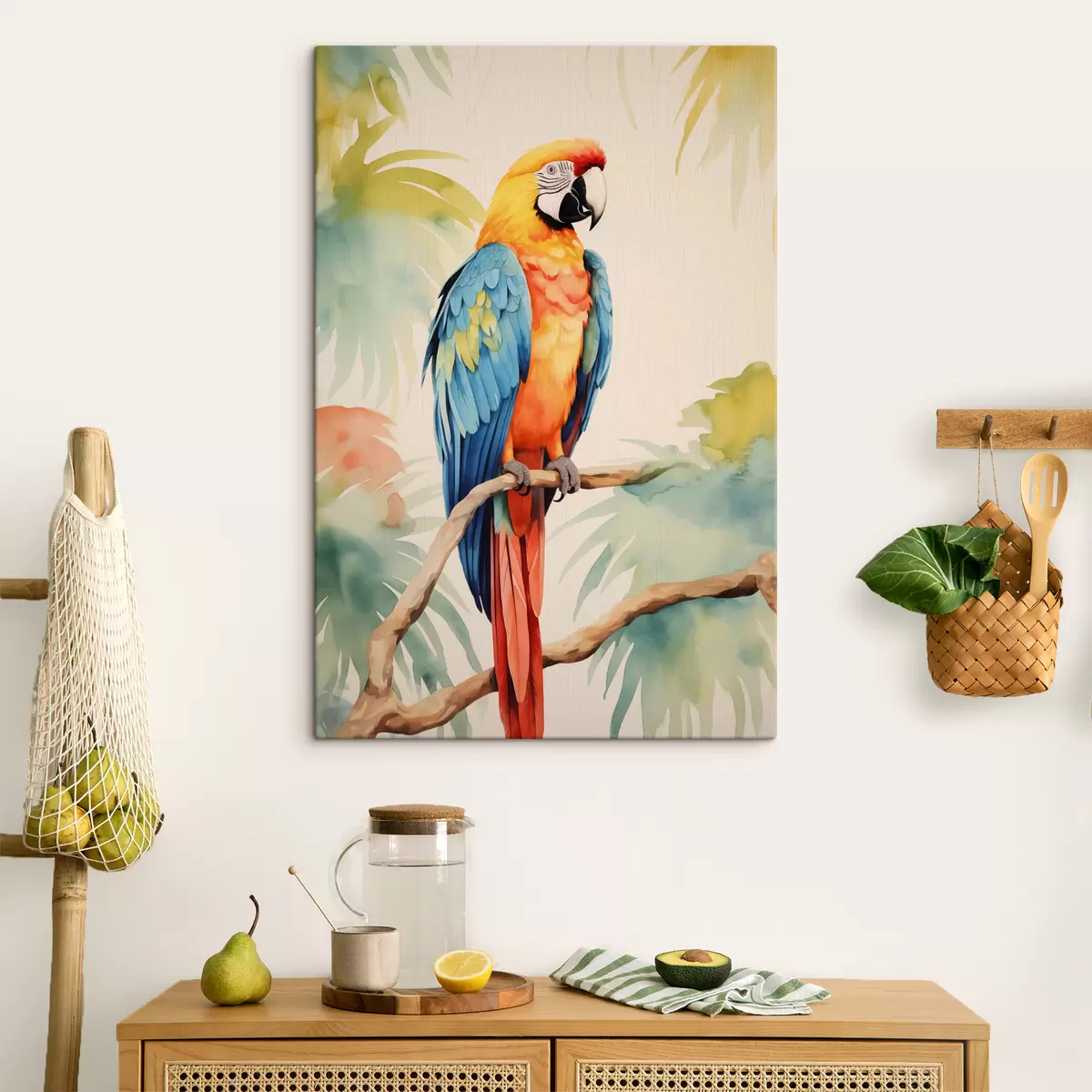  Peintures Un perroquet ara coloré est assis sur une branche s40879