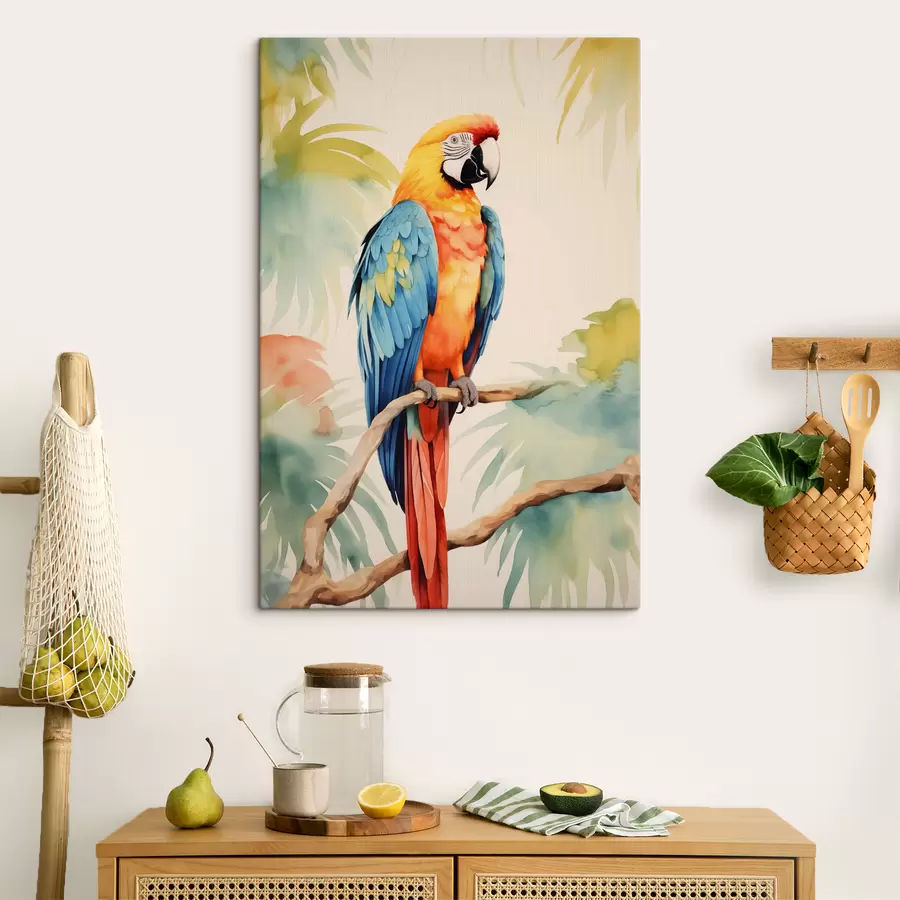 Papier peint photo Un perroquet ara coloré est assis sur une branche s40879