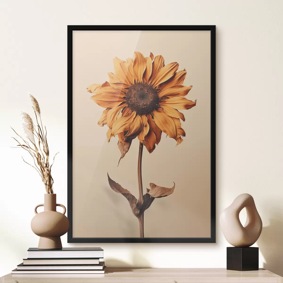 Affiche Fleur séchée avec pétales jaunes minimalisme f40882