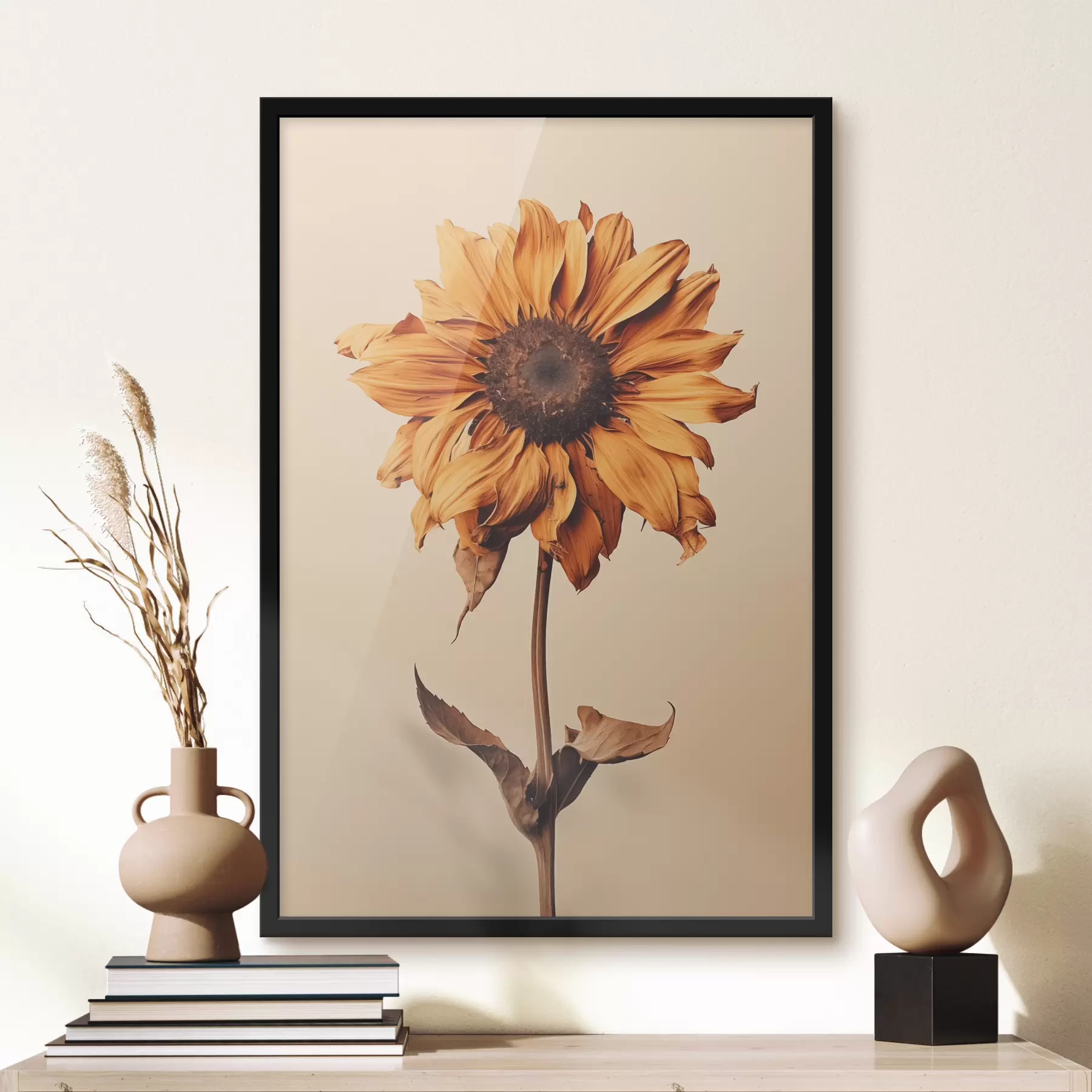 Fotobehang Gedroogde bloem met gele bloemblaadjes minimalisme f40882