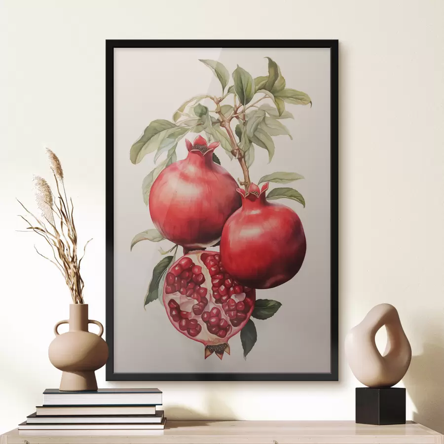 Fotobehang Rijpe granaatappels aan een tak f40884