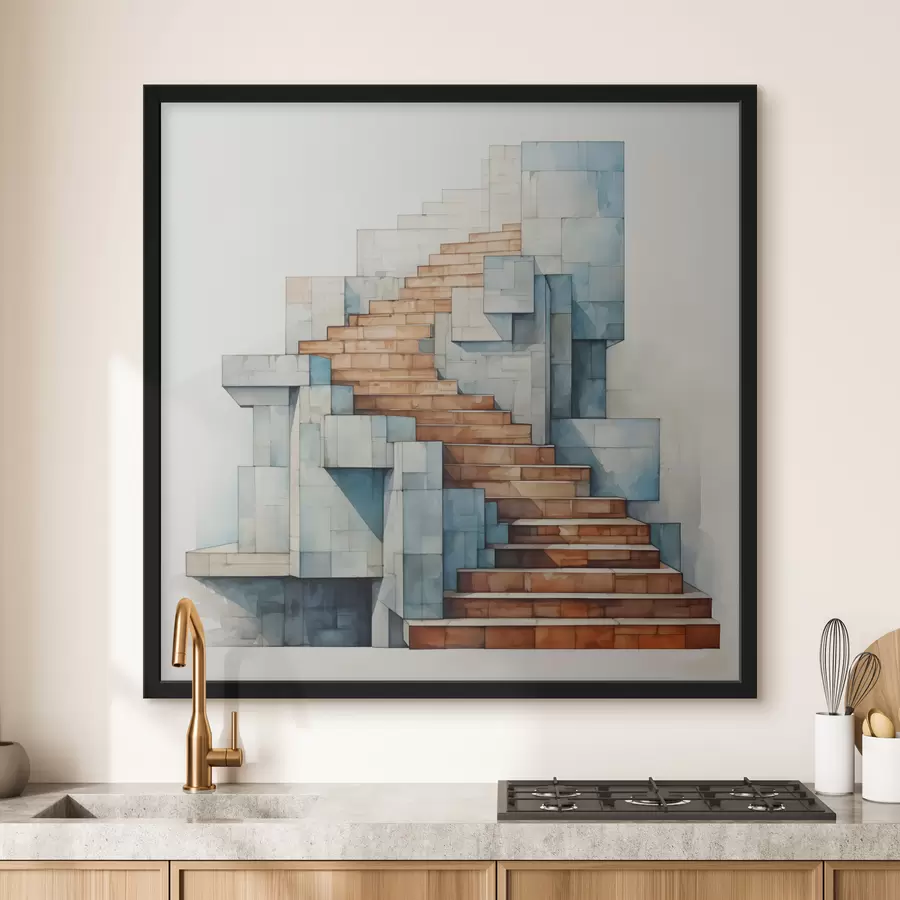 Papier peint photo Escalier en pierre paysage architectural abstrait aquarelle f40891