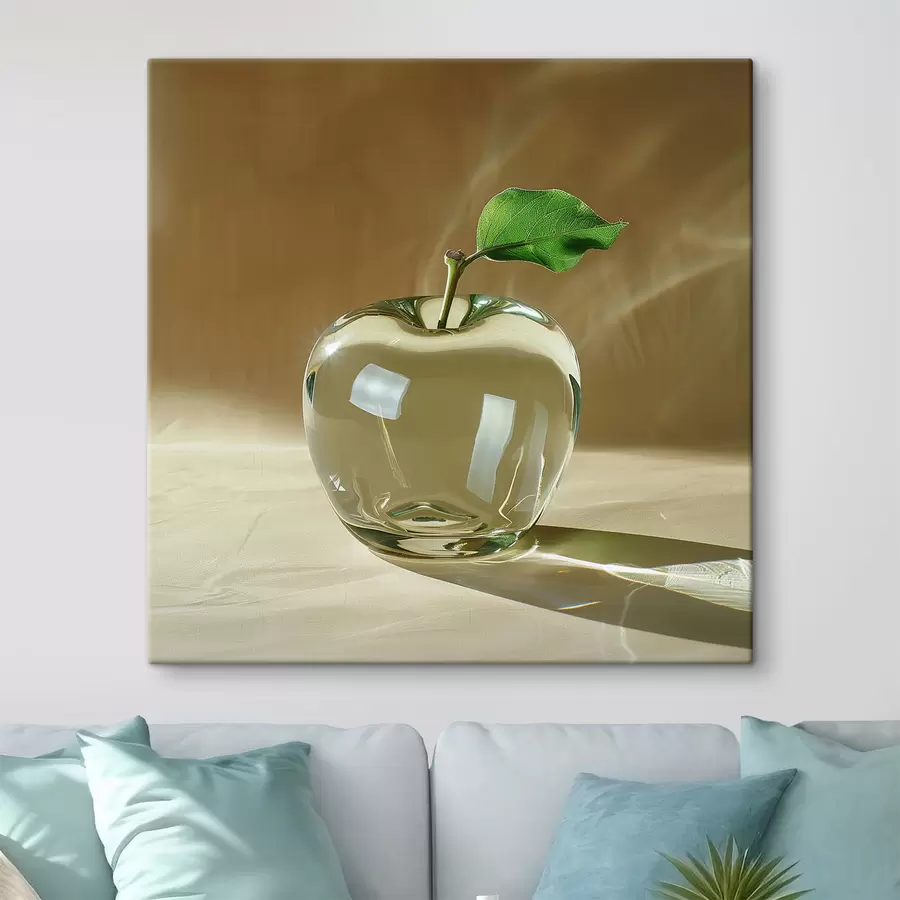  Schilderijen Transparante glazen appel op een lichte achtergrond s40913