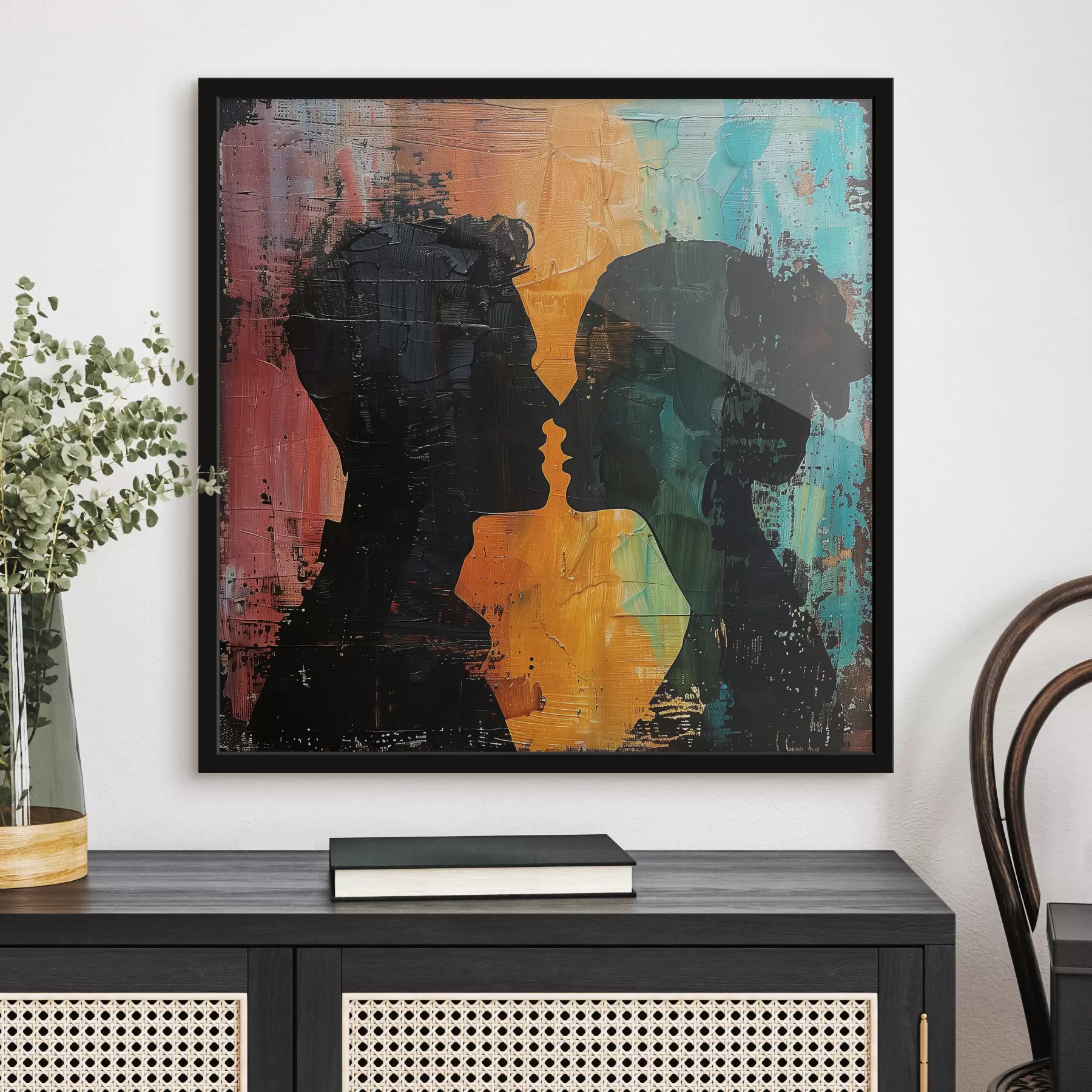 Papier peint photo Silhouette de couple peinture à l'huile f40893